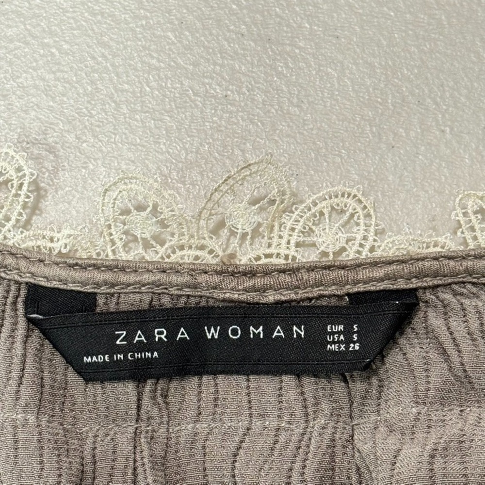 Zara Woman Cupro Lace Cami Top S Taupe Ivory Babydoll Y2K Lingerie Boho - Picture 7 of 10